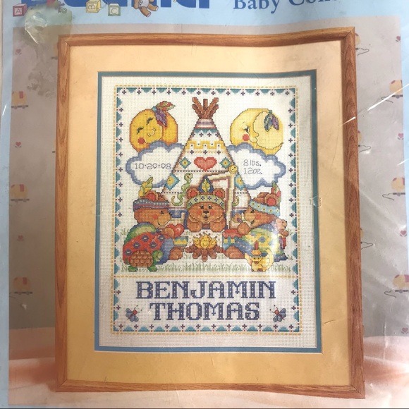 BUCILLA Tepee Bears Counted Cross Stitch Birth Record Kit 1997 - Picture 3 of 7